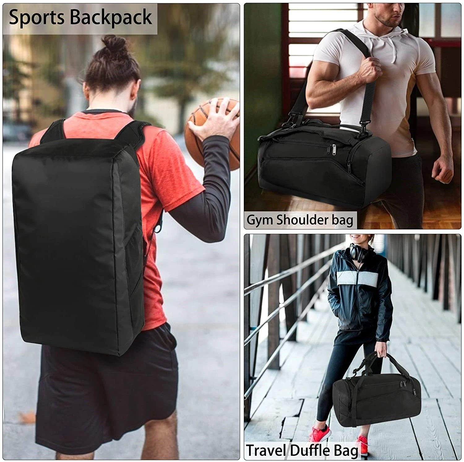 FREE SAMPLE Large Gym Backpack Sports Bag with Shoes Compartment, 3 Way Waterproof Workout Duffel Travel Duffle Bag