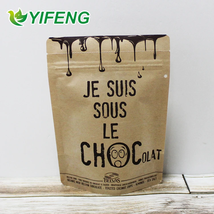 Washable Wholesale White With Handle Twisted Zipper Top Flat Pouch Window Kraft Paper Bag