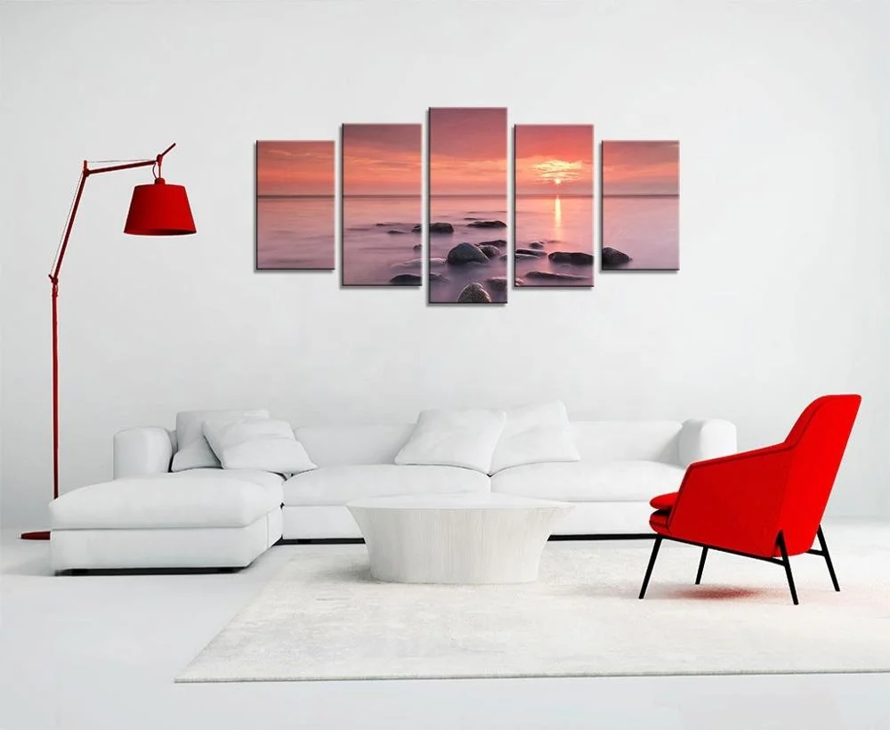 Christmas Gift Sunset Red Sky Beach Photo Modern  Print Canvas Wall Art for Office Living room Restaurant Decor