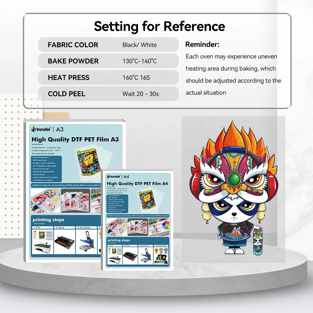 High Quality A4 DTF PET Film 100 Sheets Double Side Matte Hot Cold Peeling Heat Transfer DTF Films