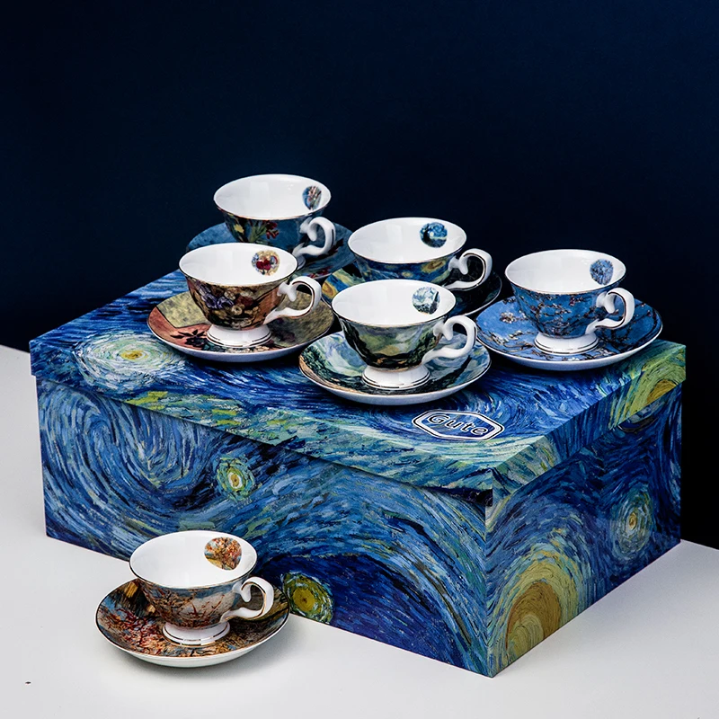 Fashion Fine Bone China Ceramic Teacup set of 6 with Shelf