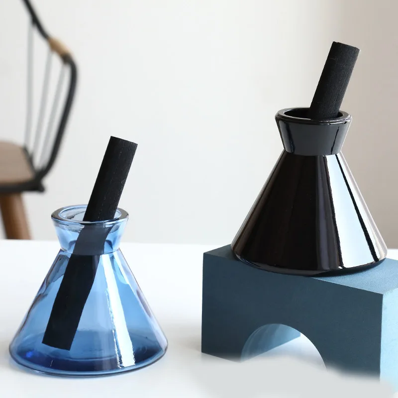 Aromatherapy bottle New Design Empty Conical Flask Home Fragrance Black Reed Diffuser Glass Bottle 220ml