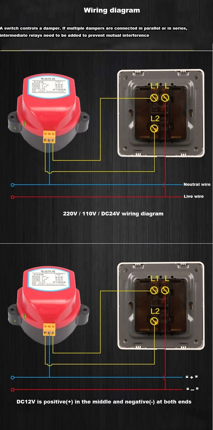 Air conditioning ventilation duct motorized duct damper switch