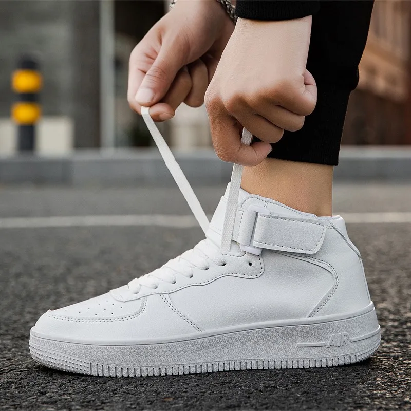 
latest designs wholesale 2019 no logo Men skateboarding shoe High Top Sport Fashion Sneakers Strap Casual Boot Skateboard Shoes 