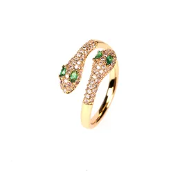 Amor INS New Design Hip Hop Trend Emerald Ruby Women  Gold Jewelry Rings  Micro-inlaid Zircon Copper Snake Couple   Rings