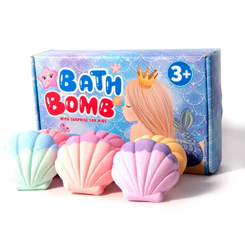 110G Luxury Body Care Trendy Products Child Friendly Unique Marine Shell Shaped Kids Ocean Shell Bath Bombs With Toys Inside
