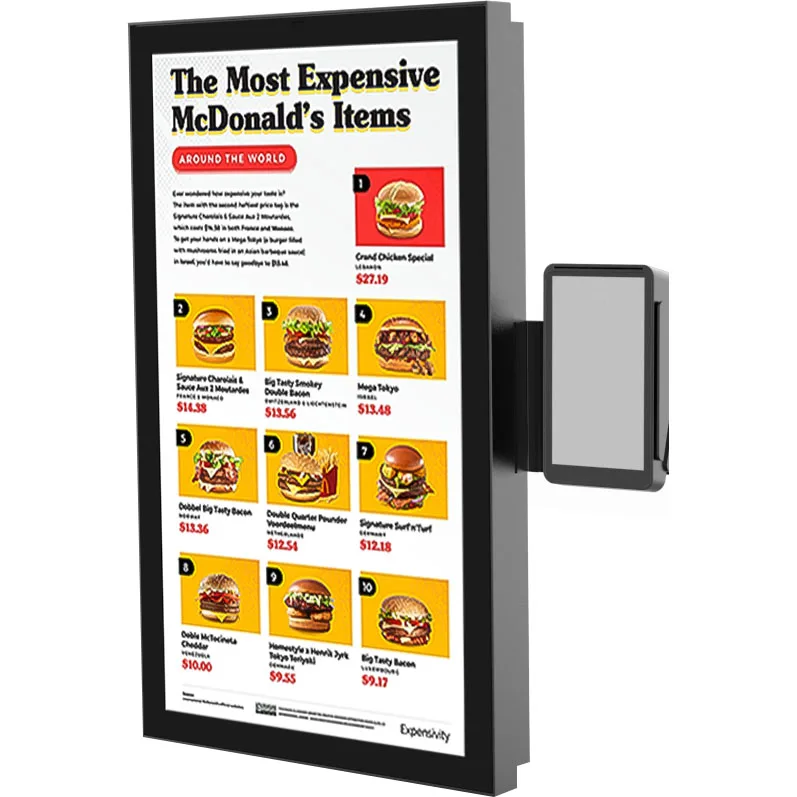 21.5 inch wall mounted 2000nits  digital menu board restaurant touch order screen for restaurant car