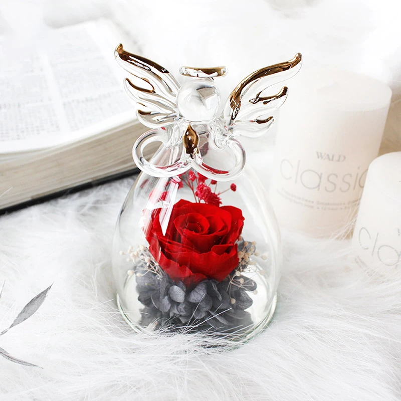 Factory Angel Immortal Flower Glass Cover Creative Ornaments Christmas Gifts Lover Rose Gifts