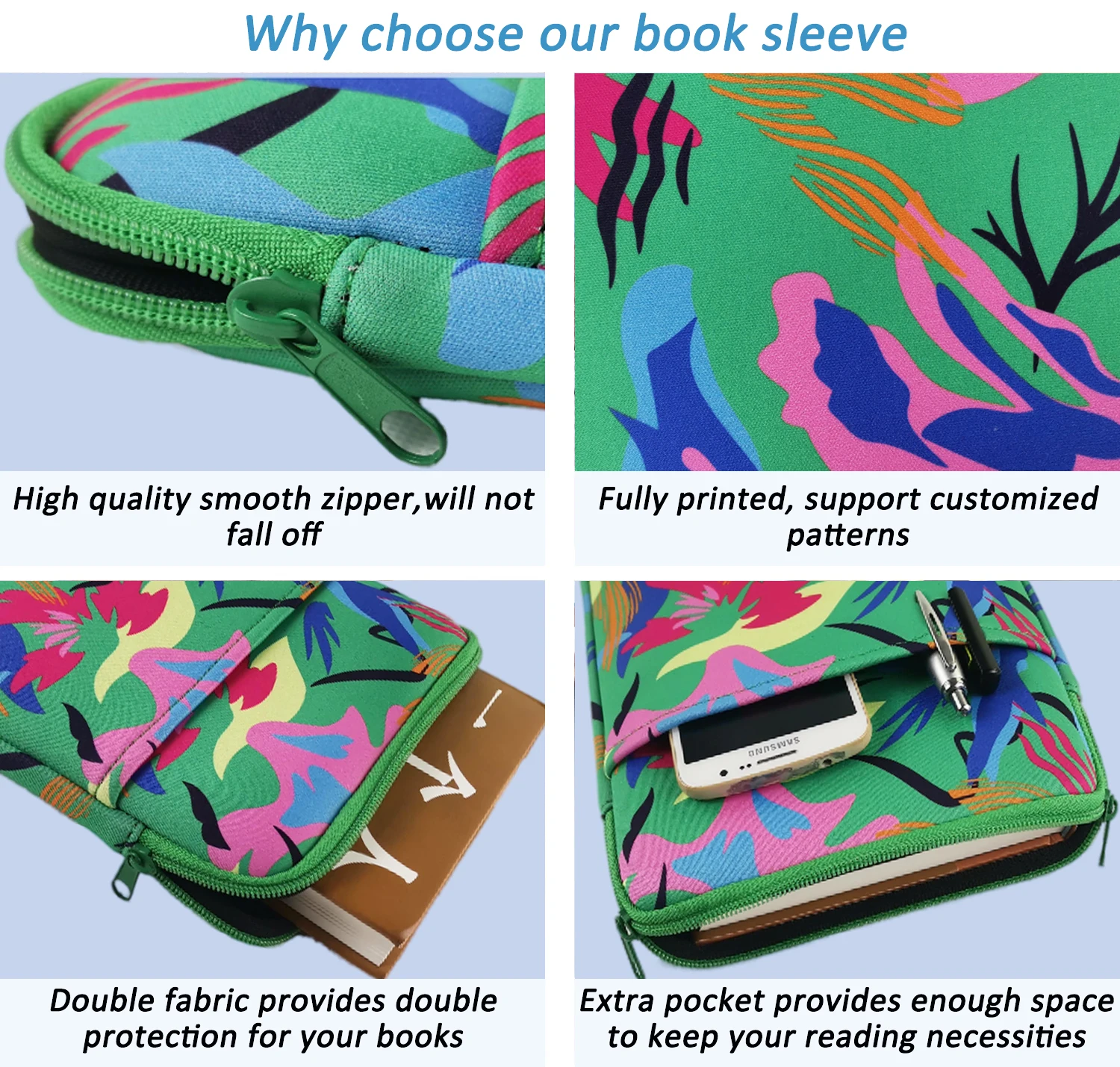 Free Sample Book Accessories 3 Size Neoprene  Book Sleeve With Zipper Tablet Sleeve Sublimation Book Covers With Front Pocket