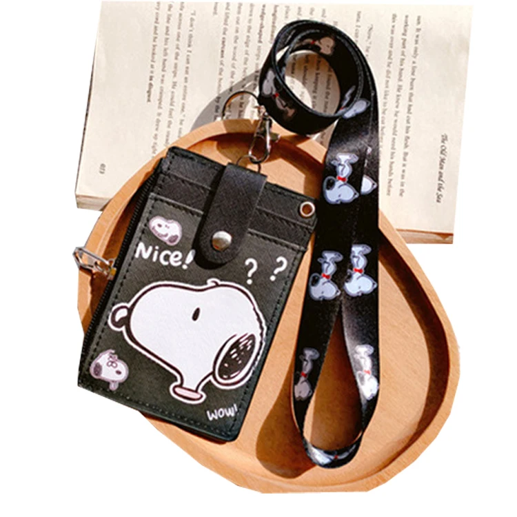 Snoopyy PU leather Credit id card sleeve lanyard id card holder wallet for men