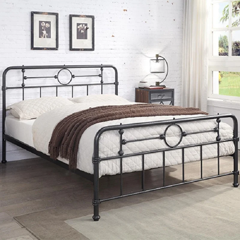  Industrial pipe design steel wrought iron double szie metal king bed frame