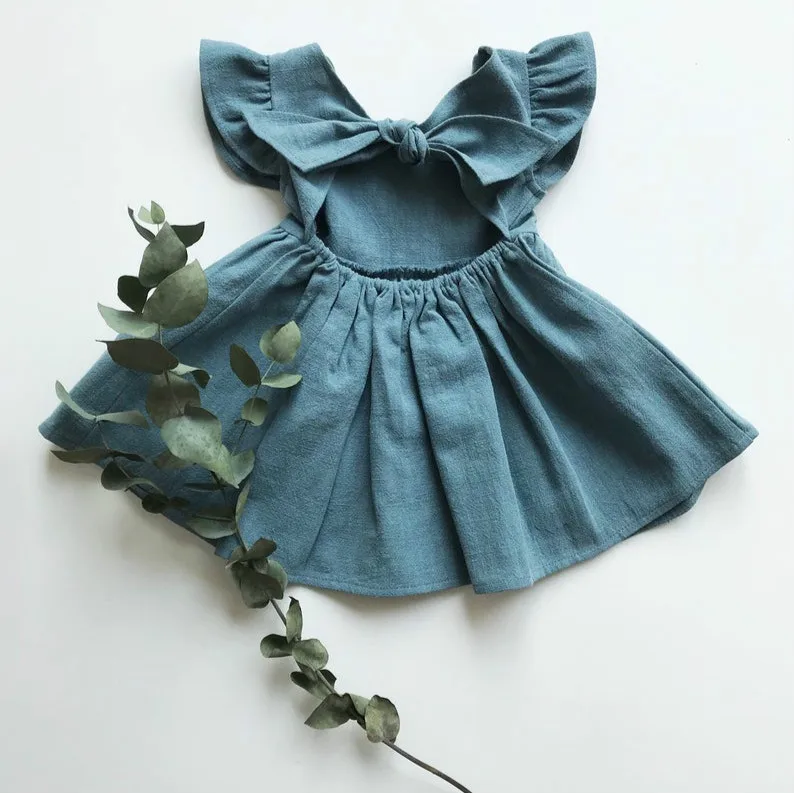
China Custom Factory infant new born solid bow backless princess bouffant dress baby summer girls dresses party 