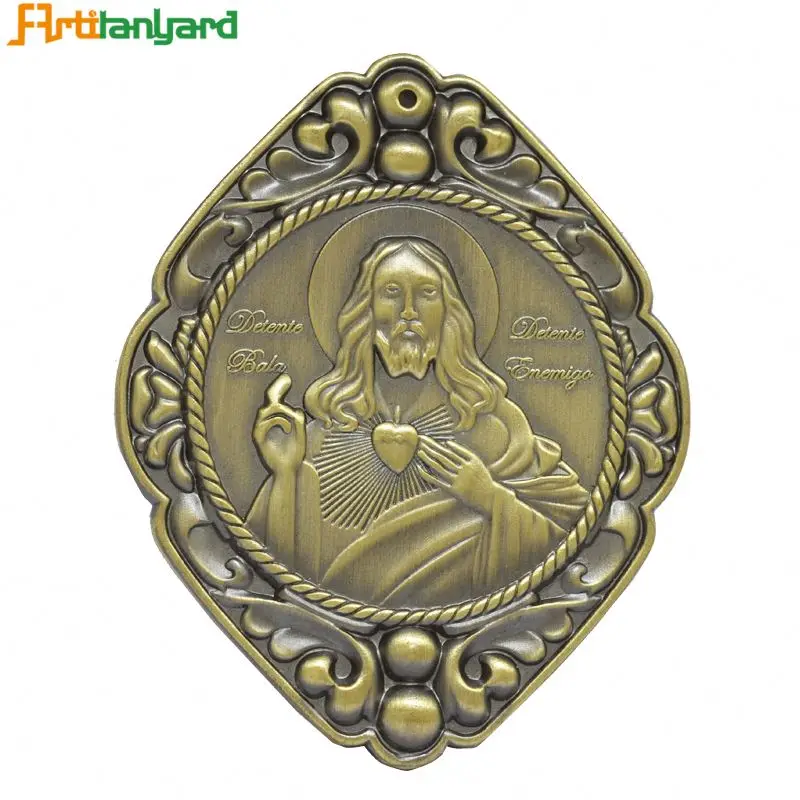 Wholesale Patina Bronze Catholic Religious Saint Metal Medals Hanger Epoxy Unique  Medal Catholic Pendant