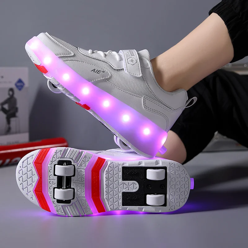 Kick Roller Skate Shoes For Kids Sneakers With 4 Wheels Led Light Up zapatillas con ruedas