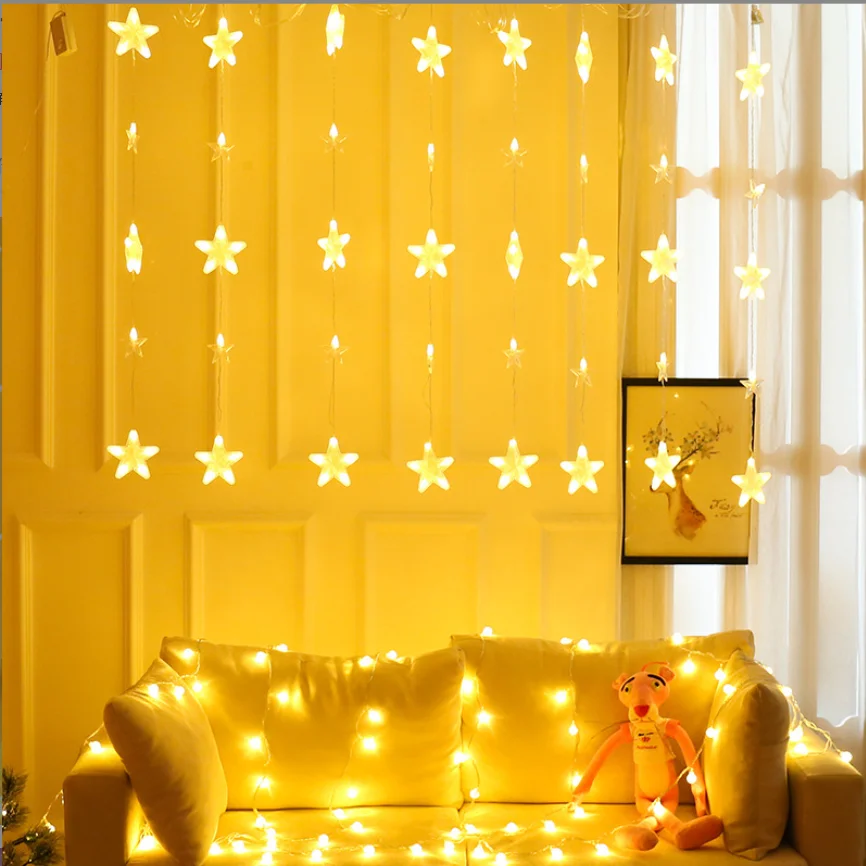 Holiday Wedding Hanging Led Window Curtain Yellow Lights String Light For Party