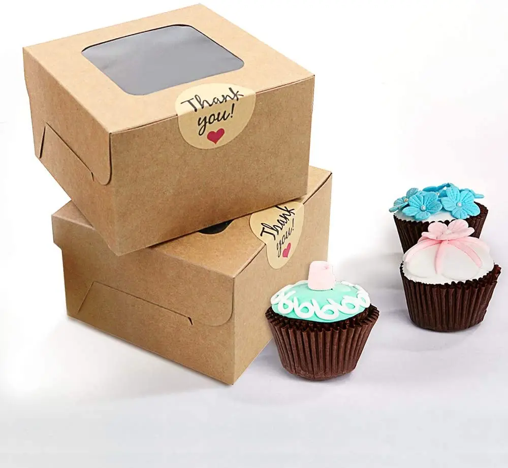 
Biscuit Box with Window Brown Bread Box Cake Box Cake Dessert Single Donut Contains Sticker 