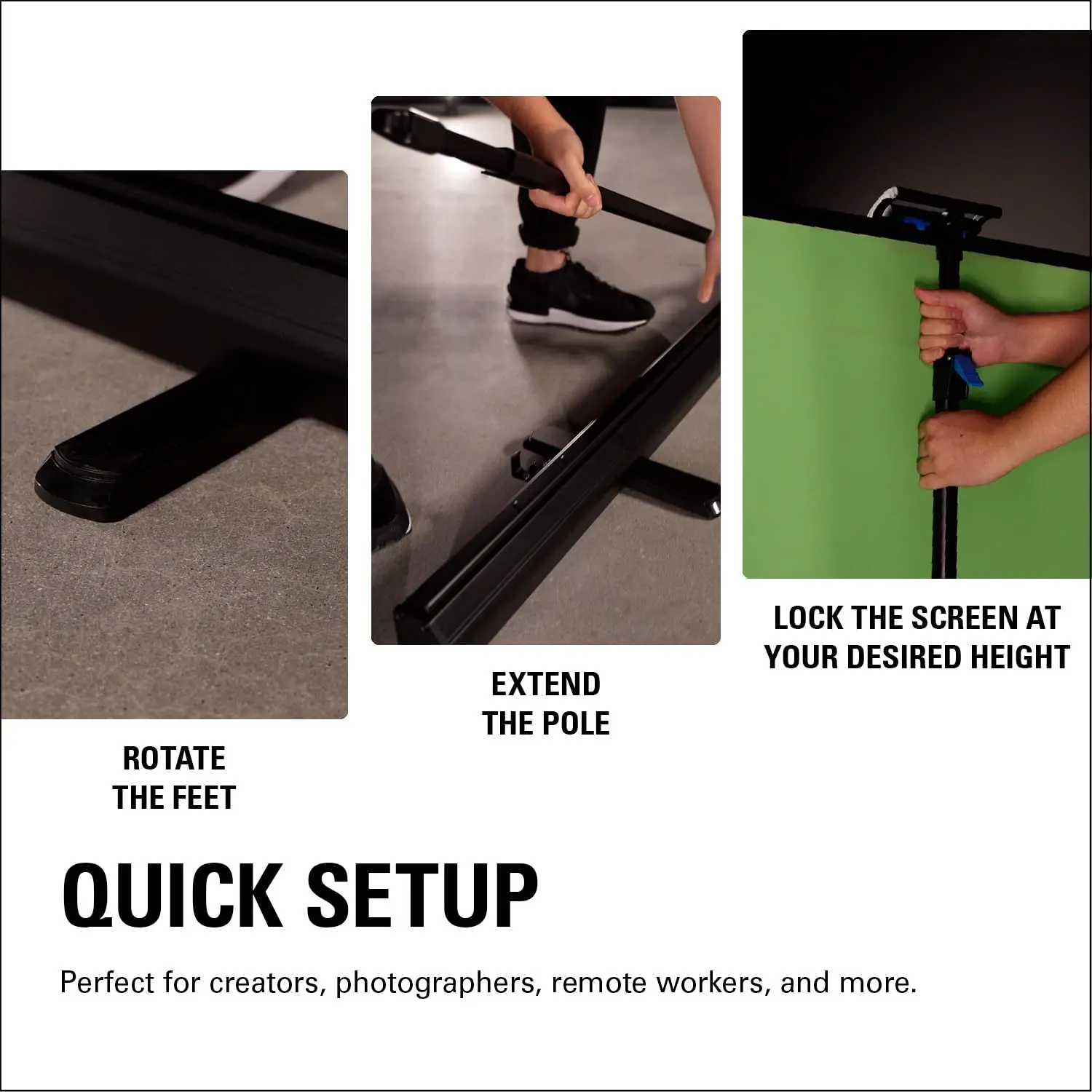 YEAH Pull Up Roll Down Collapsible White Green Black Blue Backdrop, Video Photography Streaminng Background Green Screen