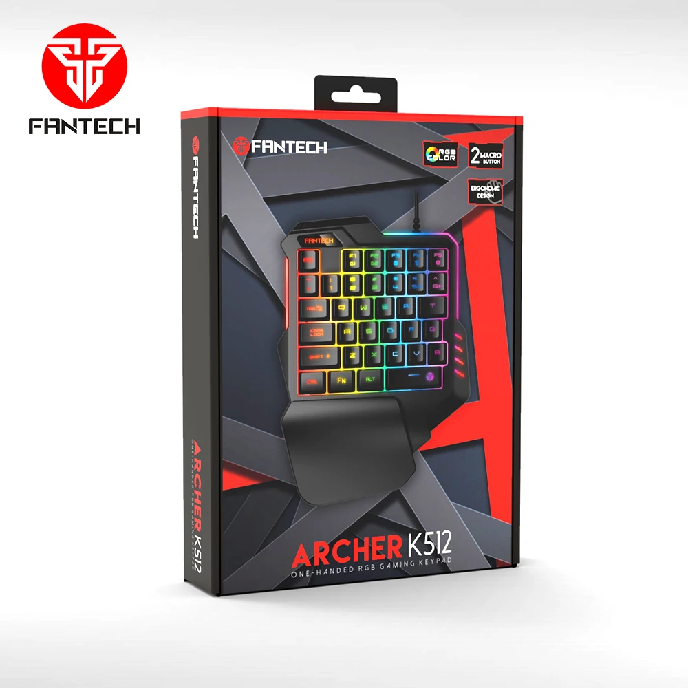 FANTECH New Arrival MINI Single Hand Membrane Gaming Keyboard K512 Double Injection keycaps 35 keys RGB lighting
