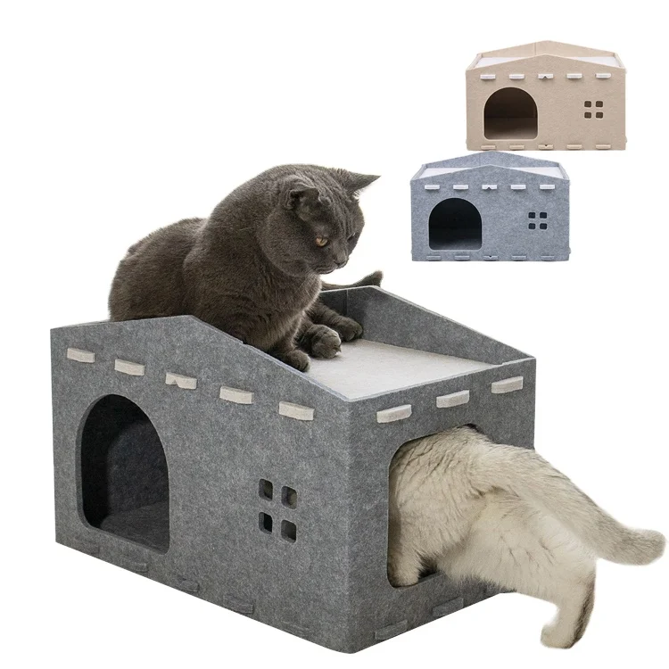 Geerduo 2024 New Durable Felt Foldable Scratcher Kitten Bed Peekaboo Cat Cave Beds for Indoor Cats