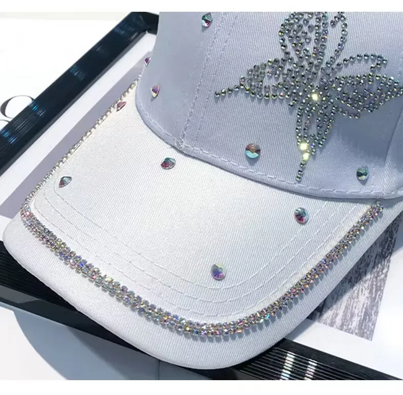 Baseball cap selling new diamond butterfly men and women general fashion leisure rhinestone baseball cap