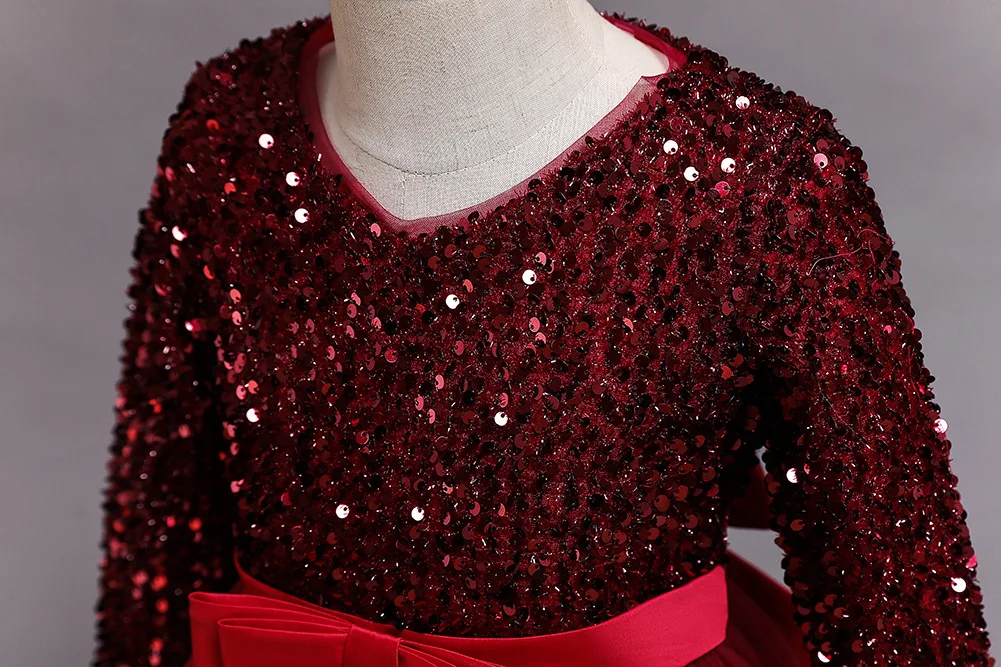 Hot sale 2021 new style Formal sequin Wedding Party Evening Princess kids flower baby girl dress for girl 2-10 year