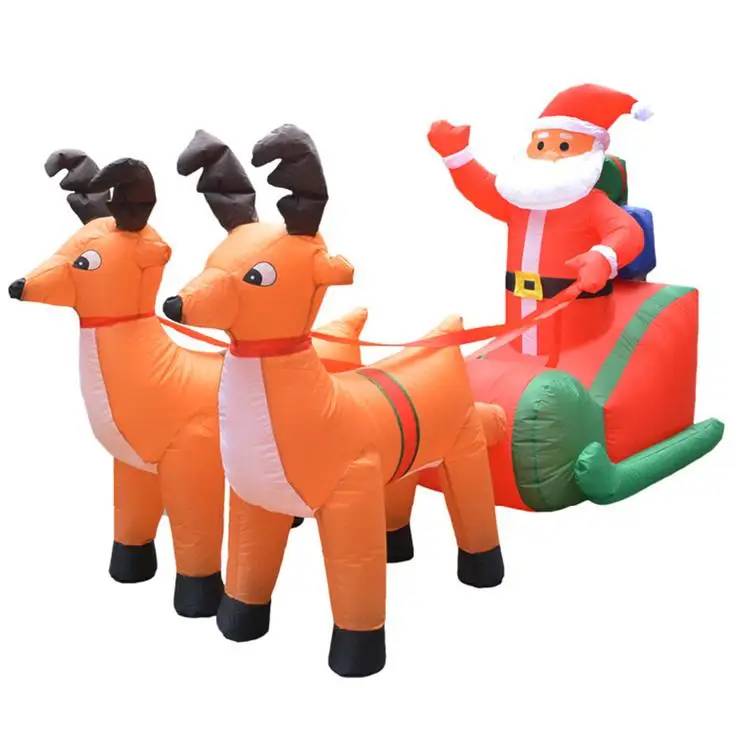 
Christmas Inflatable Santa Claus Pulled by 2 Reindeer Lights Lighted Blowup Party Decoration for Outdoor Indoor Home Garden 