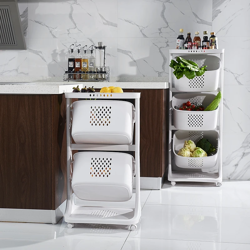 
3 Layers Basket Rolling Multi Purpose Laundry Cart Basket Hamper Bathroom Shelf Plastic Fruit Vegetable Storage Basket 