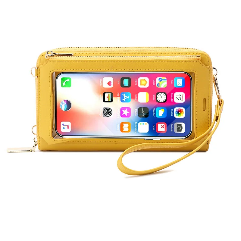 RFID Anti-theft Brush Touch Screen Mobile Phone Bag Female Diagonal Long Wallet 2023 New Multi-functional Transparent Mini Bag