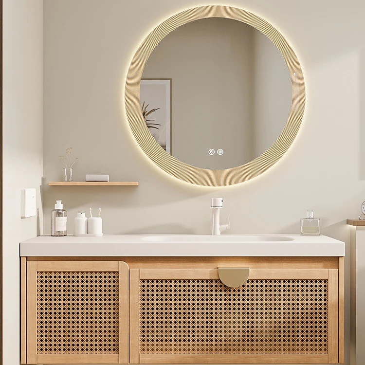 Modern Wall Mounted Washbasin Rattan Bathroom Cabinet Set Bathroom Vanity For Hotel Project