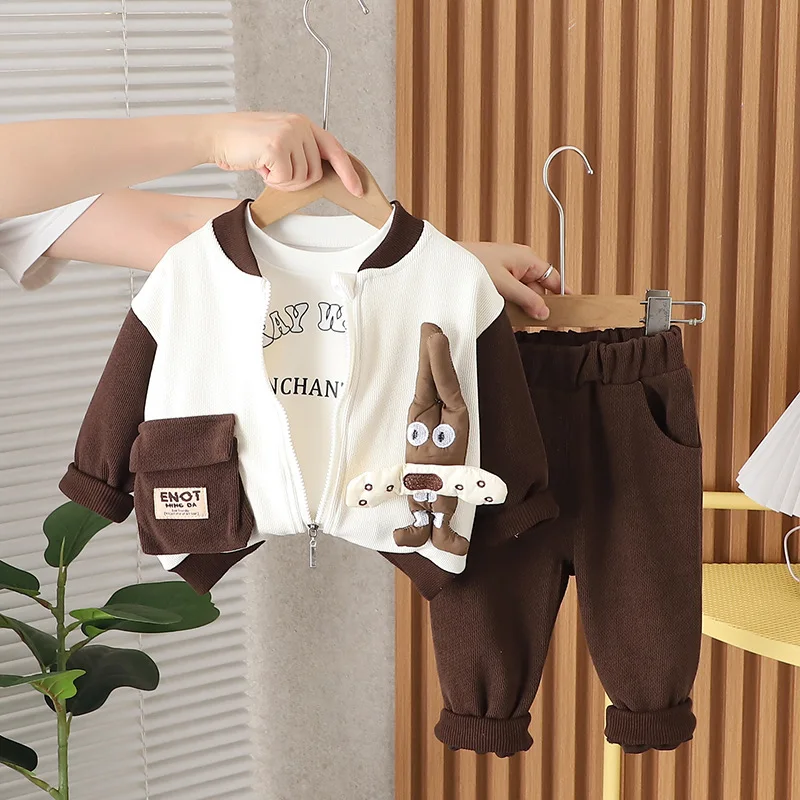 New design cartoon 3 pieces set bulk muslim kids boys clothing closeout