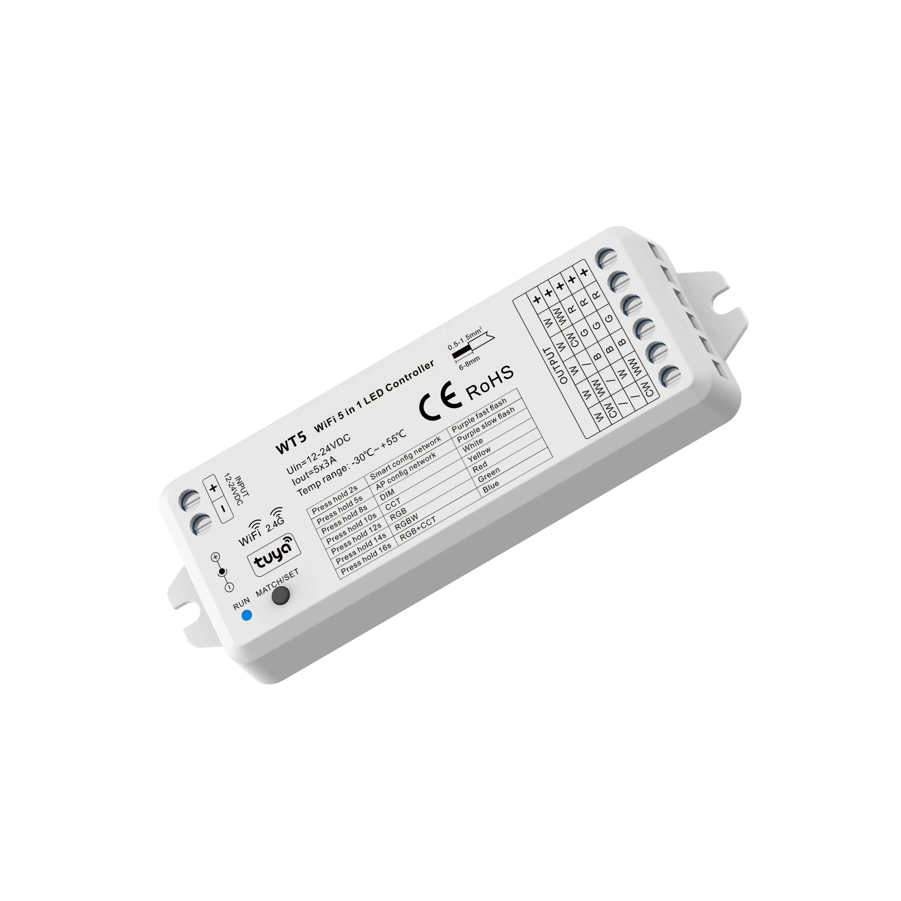 WT5 WiFi & RF 5 в 1 светодиодный контроллер используемый для RGB RGBW + CCT цветовая температура или одноцветная Светодиодная лента