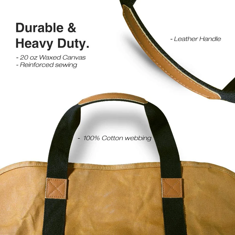 Log Carrier for Firewood Waxed Canvas Durable Fireplace Wood Holder Tote Bag Durable Firewood Carrier Bag
