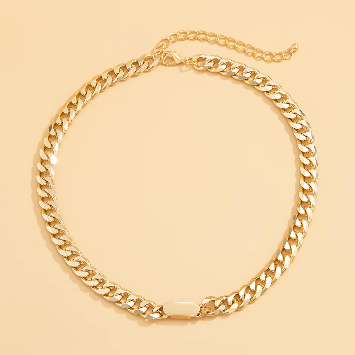 Hip hop cool Street geometric Necklace simple personality metal button thick chain necklace