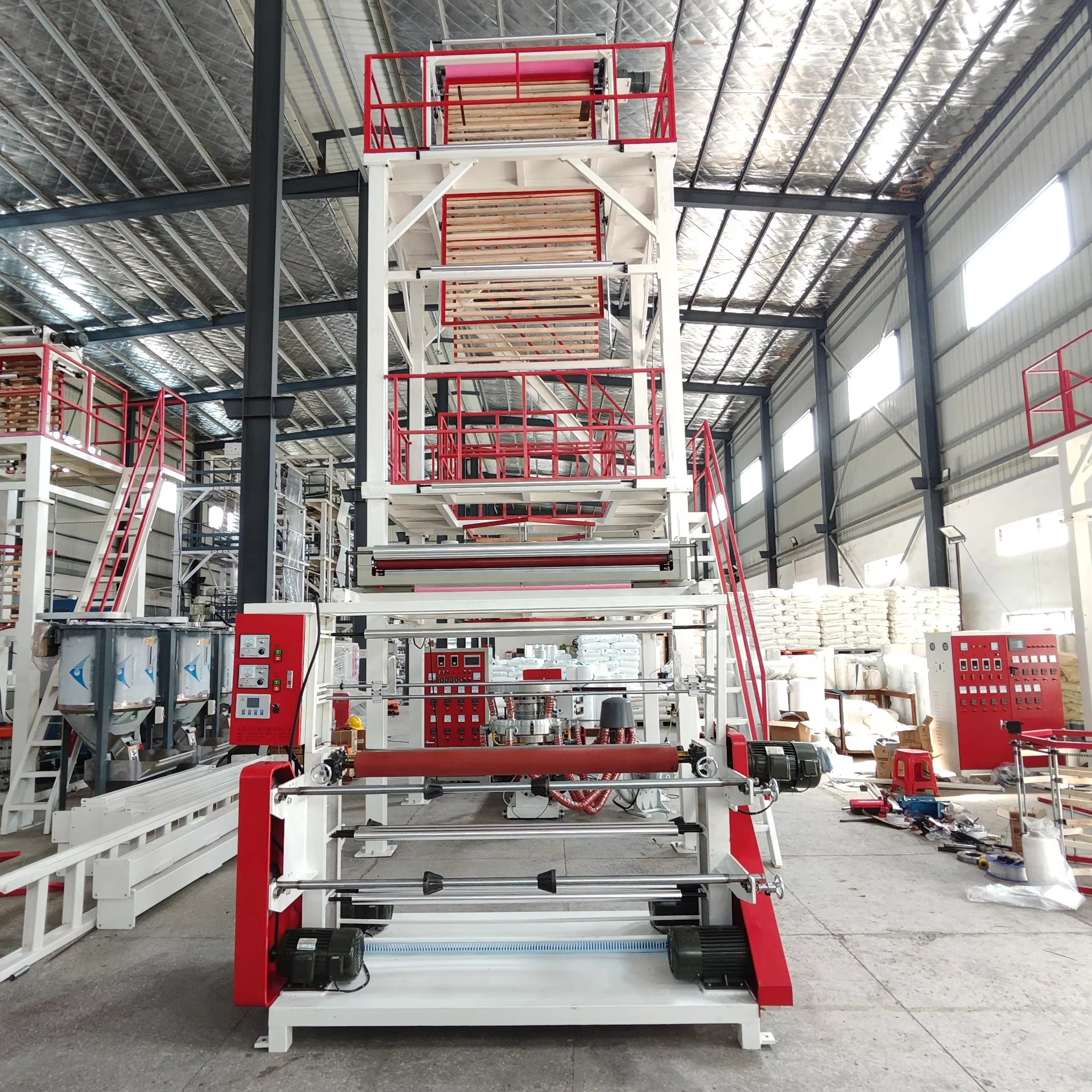 High speed 1400mm Plastic HDPE LDPE polyethylene film blowing machine Automatic rewinding