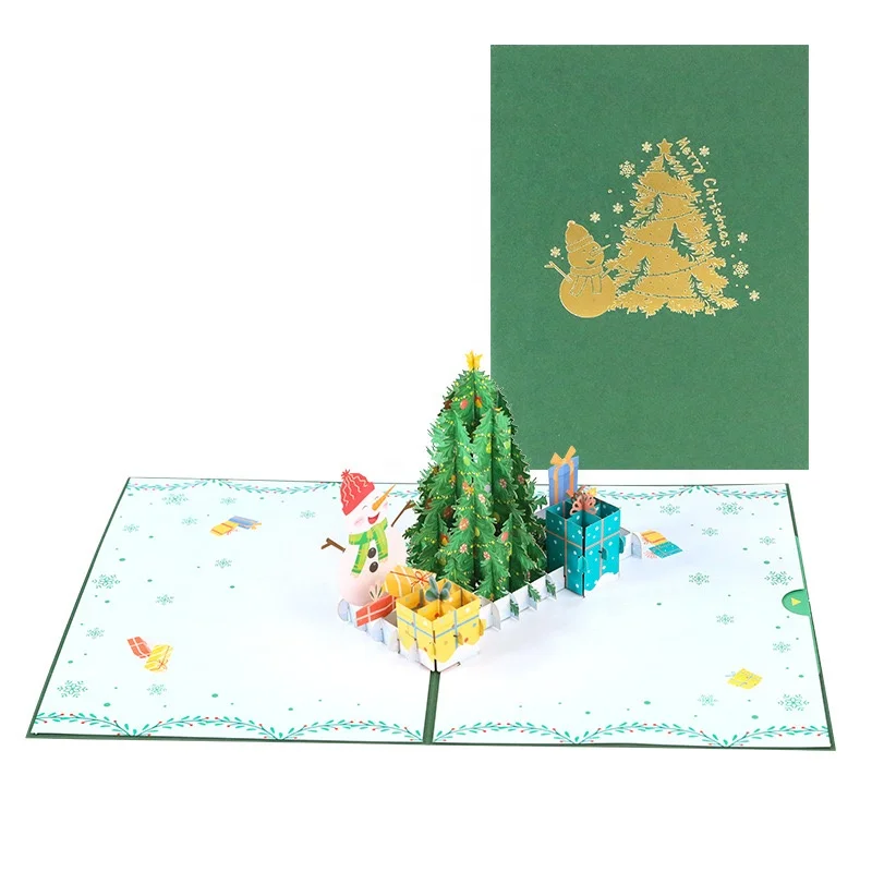 Greeting card custom print 3D Pop Up gold stamp Christmas Tree packed with envelop Christmas Display in stock