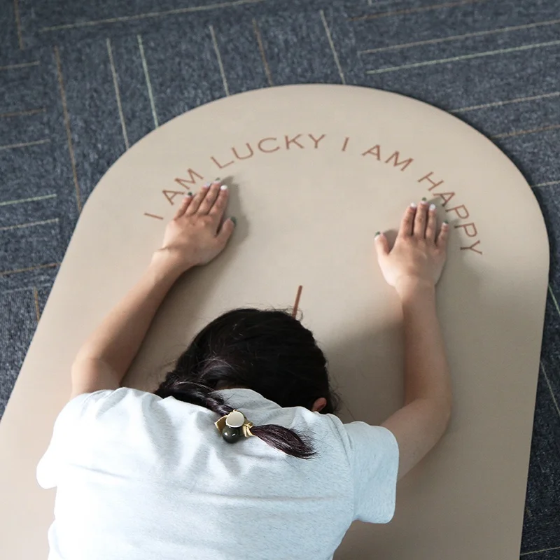 Custom Logo Factory Wholesale 5mm Thick Curve Oval U Shaped Coconut Milk Color Beige Matt PU Rubber Grounded Yoga Mat