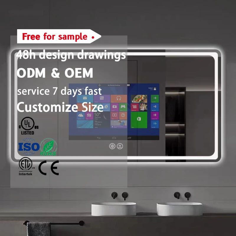 Led Mirror Smart Touch Sensor Wall Mirror Anti-fog Rectangle Bathroom Led Magic Tv Mirror