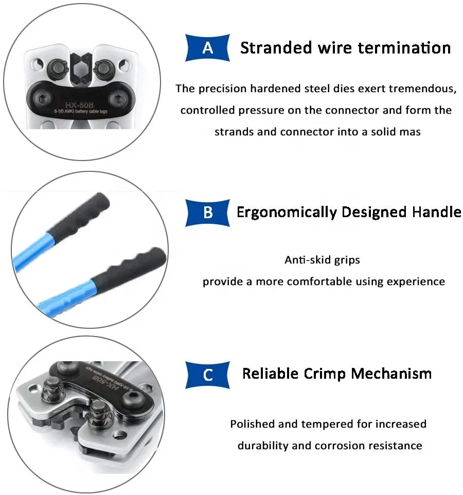 YTH HX-50B chromium plated Heavy Duty Battery Wire Ring terminal Cable Lug Crimping Tool wire Crimper Terminal Crimping Pliers