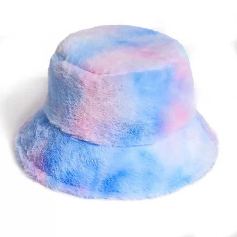 China manufacturers wholesale winter keep warm fashion custom tie dye women furry bucket hats