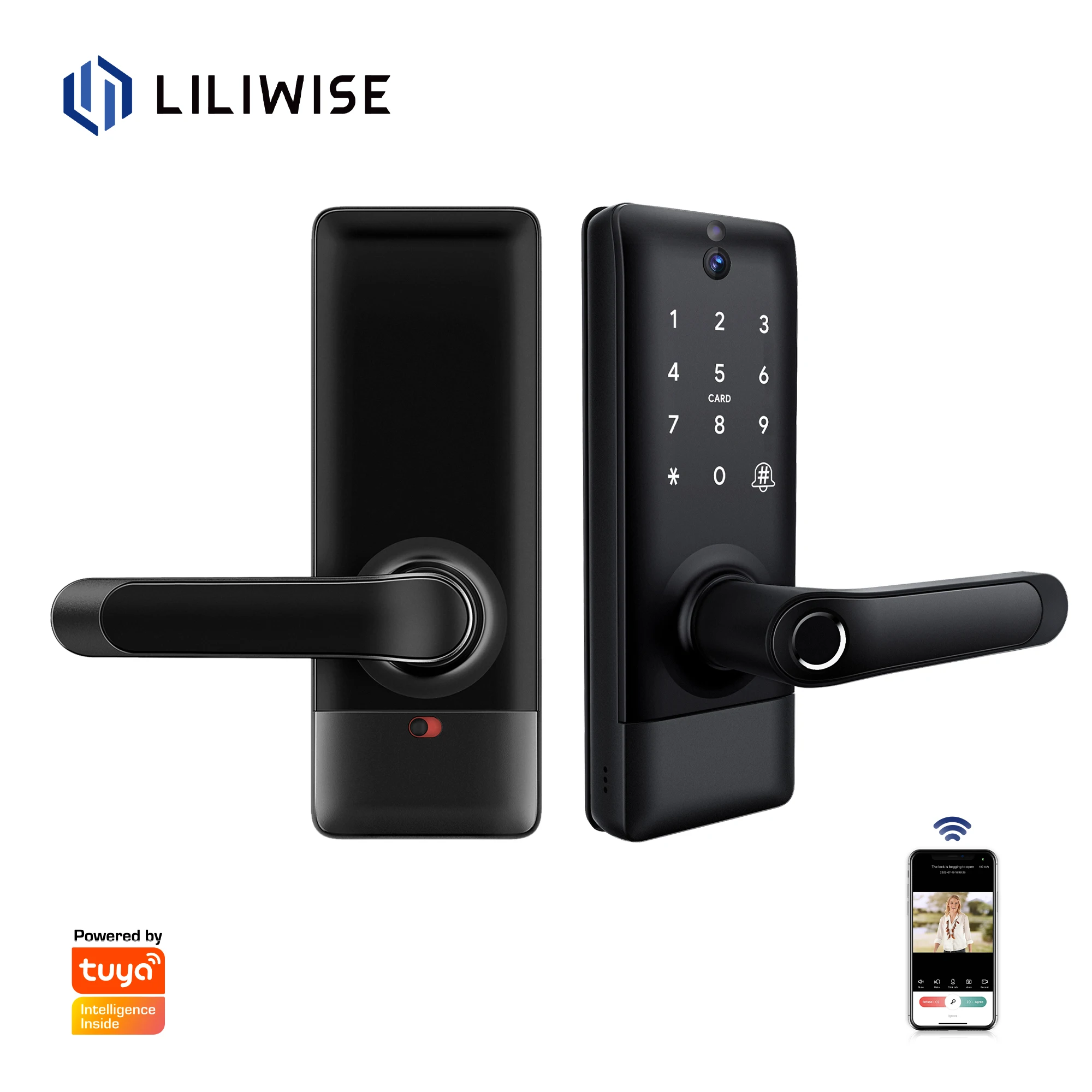 Liliwise Newest Tuya App Peephole Door Lock Home Digital Fingerprint Cats Eye Smart Camera Door Lock with Doorbell