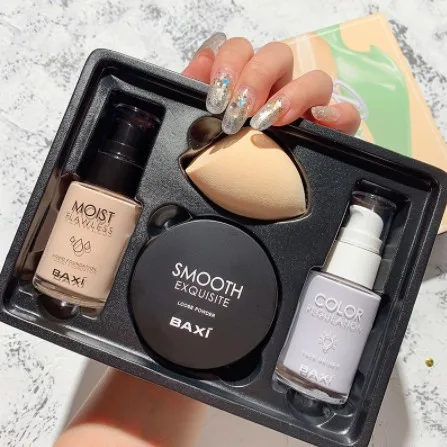 BAXI набор для макияжа Косметика оригинальная губка свободная пудра грунтовка для лица Жидкая Основа 4 в 1 Сияющий минеральный мерцающий косметический набор