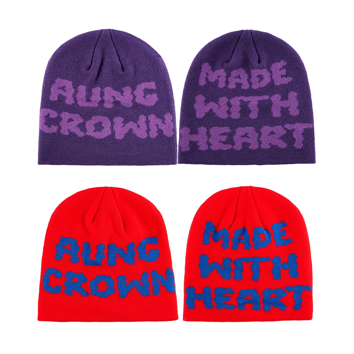 High Quality Wholesale Designer Custom Logo All Over Jacquard Toque Winter Sport Knitted Reversible Beanie Hat