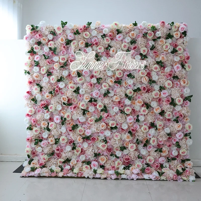 Best selling fabric cloth base burgundy 3d flower wall mix rose peony hydrangea