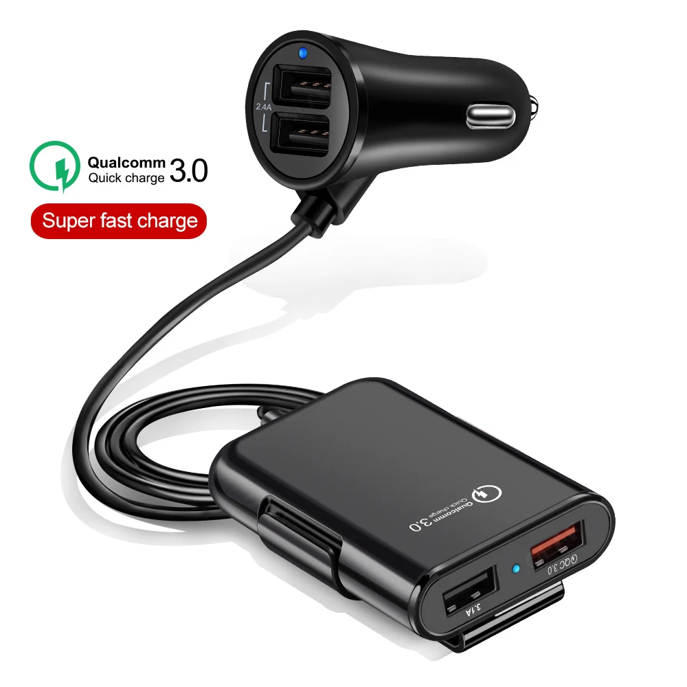 New Arrival Black qc 3.0 car universal adapter charger fast car charger 2 dual usb port for phone
