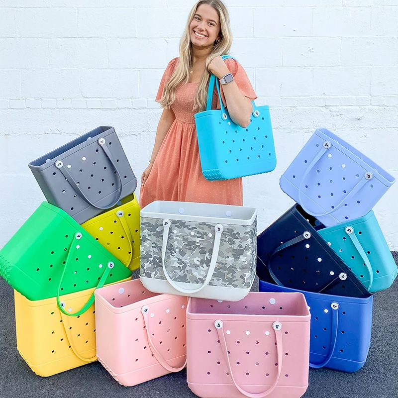 Wholesale Custom Made Leopard Large Waterproof Rubber Beach Bag Handbag EVA Silicone Printing Bogg Bag Tote