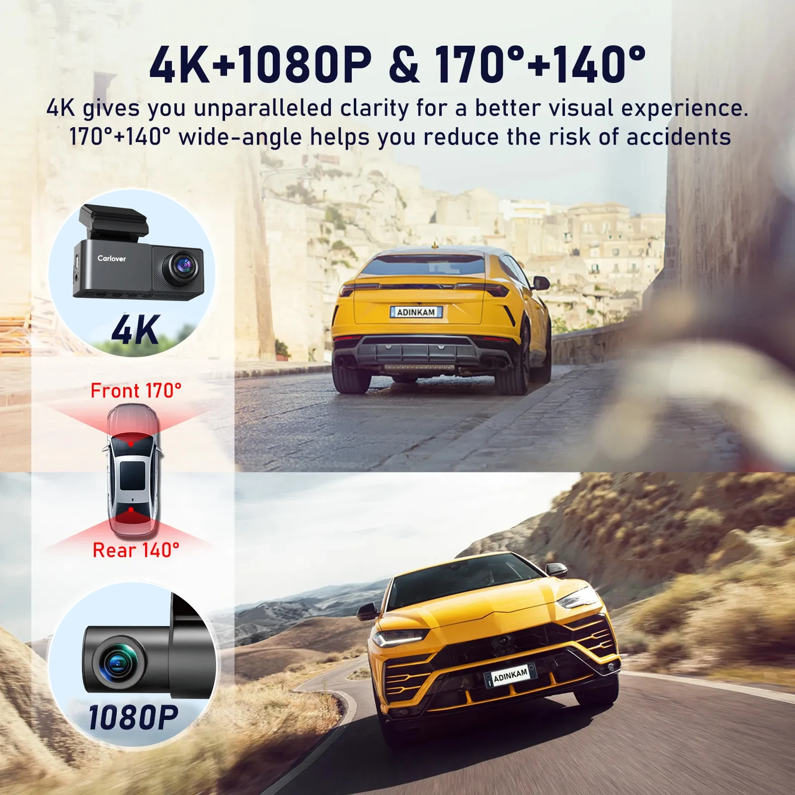 Carlover Dash Vam 5G WIFI GPS 4K Super Night Vision Loop Recording Car Black Box Dash Camera Front and Rear 4K Recording DVR