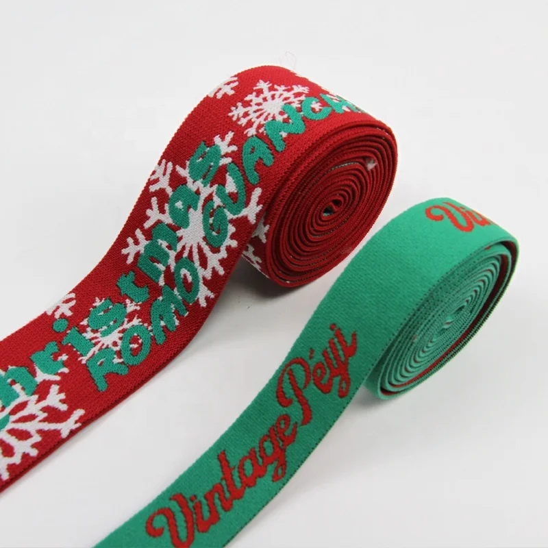 Jacquard Xmas Tree Deer Santa Claus Snowman Polyester Webbing Christmas Decorate Elastic Band For Garment Underwear Waistband
