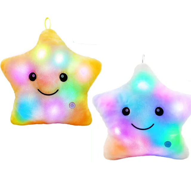 Music light up pillow five pointed star luminous plush kids toy Twinkle star shaped night light soft pillow for children