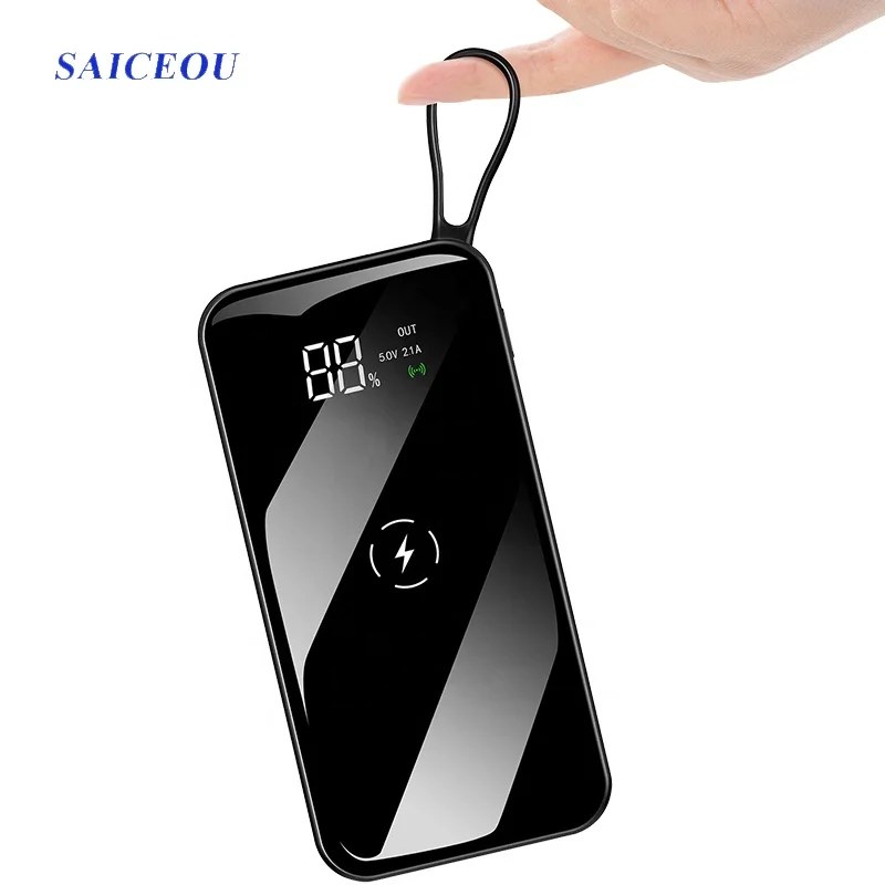 
2020 portable mobile phone battery charger OEM 10000mAh fast charging wireless power bank with CE FCC RoHS 
