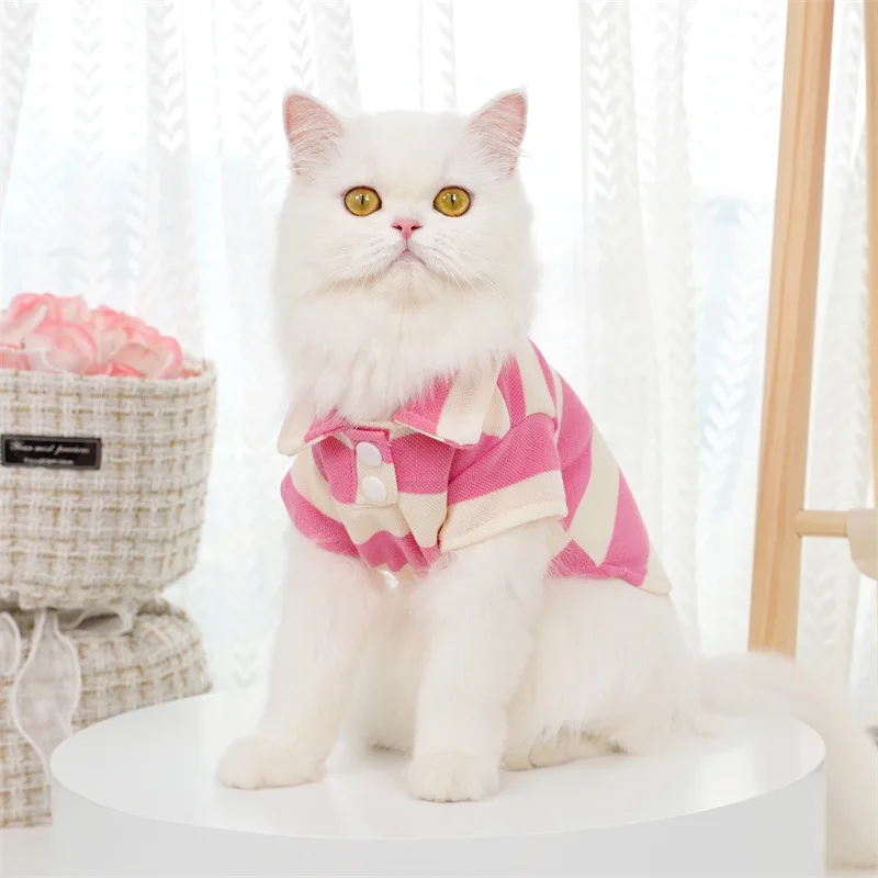 2024 Hot Sale  polo shirt blue&white striped costume for cat dog hoodie sweatshirt spring polyester pet clothing custom logo